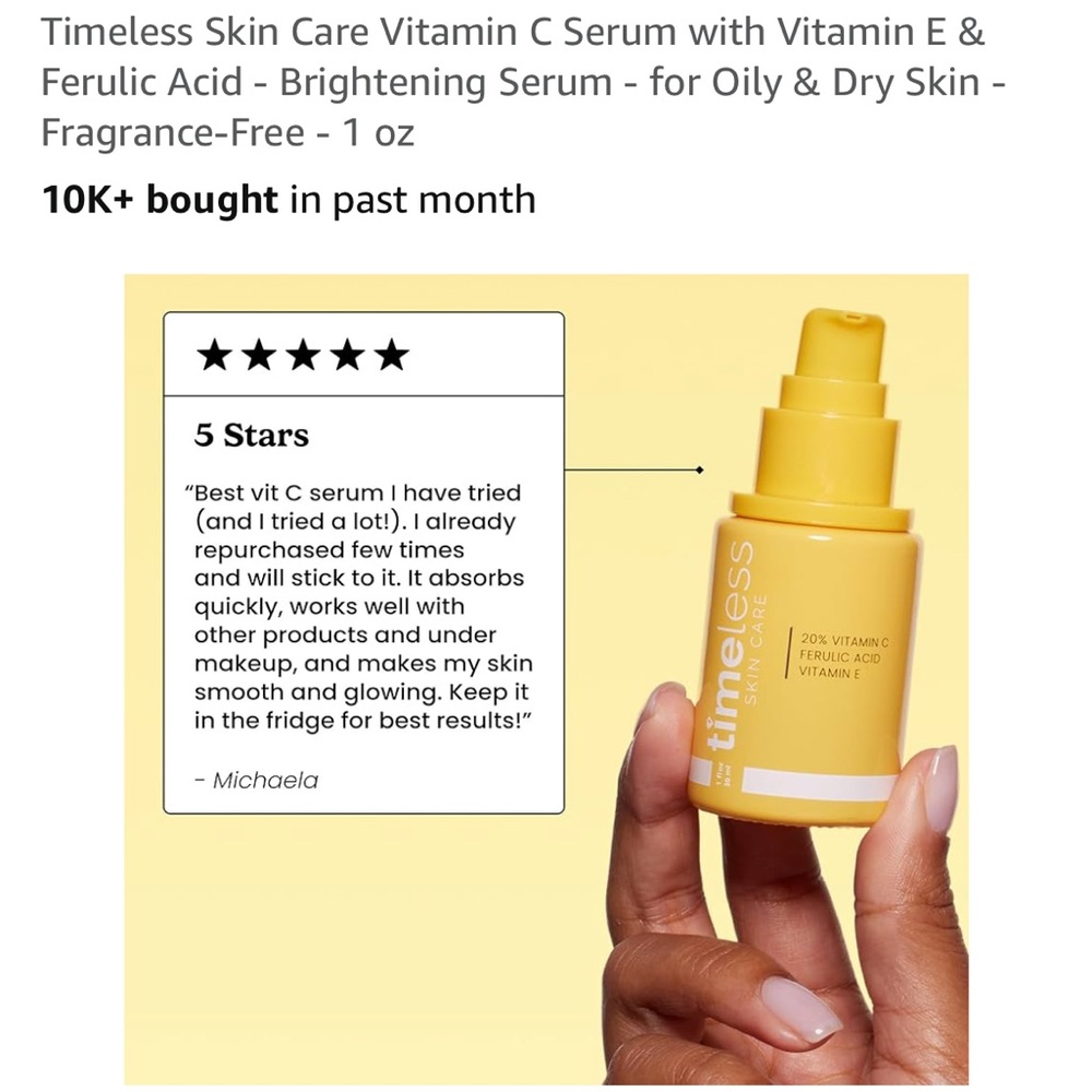 Timeless Skin Care Vit C Serum with Vit E & Ferulic Acid - Brightening Serum NEW - Picture 3 of 5